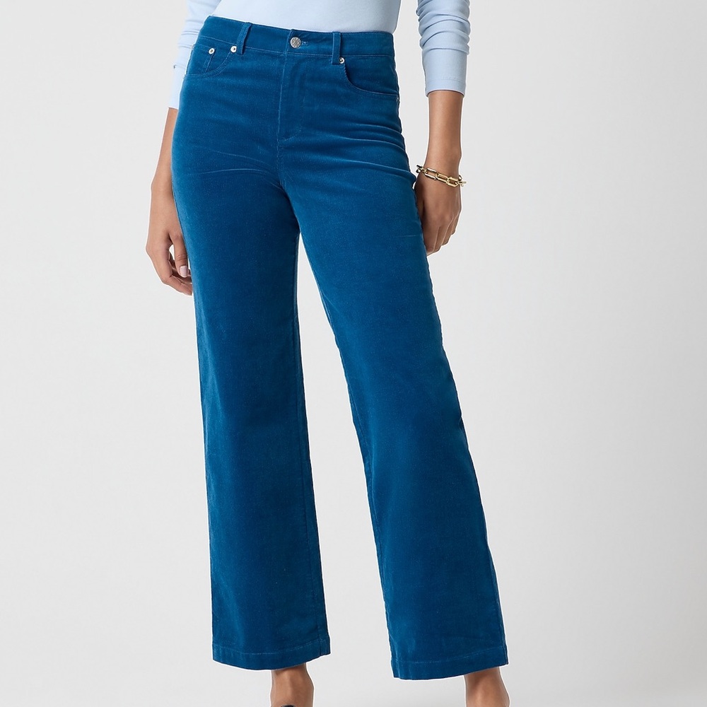NWT J. Crew Factory Corduroy High-Rise Wide-Leg Cropped Pant in Seaport Blue 34